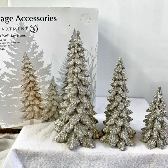 Dept 56 Silver Holiday Trees Set of 3‎ 4047946 Great! Village Christmas Glitter - Picture 1 of 15